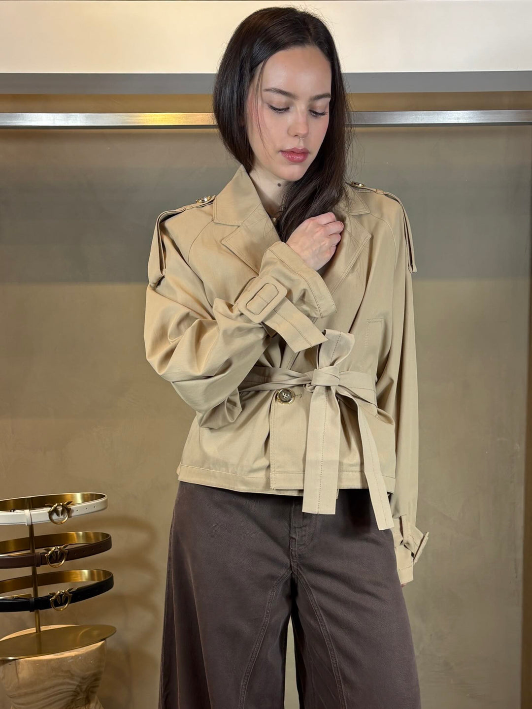 trench doppiopetto beige con cintura in vita TANYAD41 PINKO