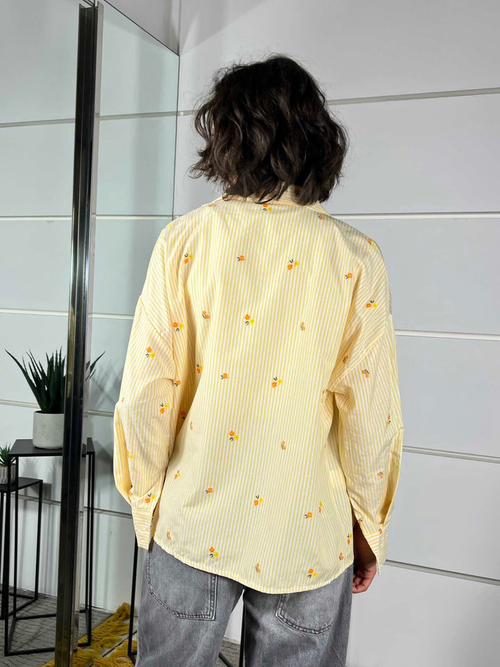 camicia riagata con ricami colore giallo 0065FIORI/GIALLO SPICY CAFE