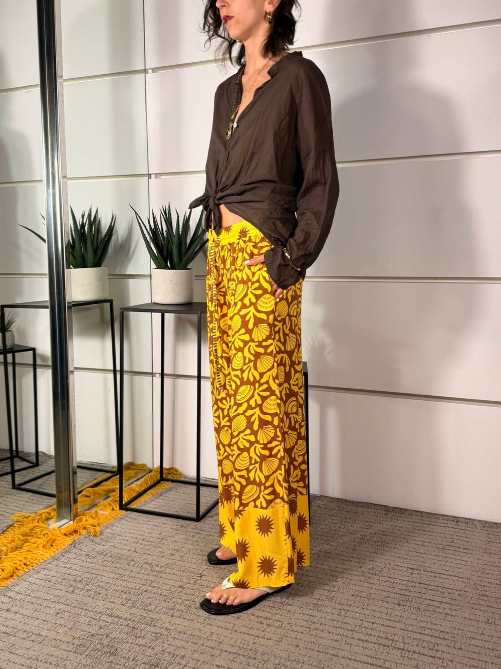 pantalone giallo a fantasia moro a palazzo 26P11990GIALLO SPICY CAFE