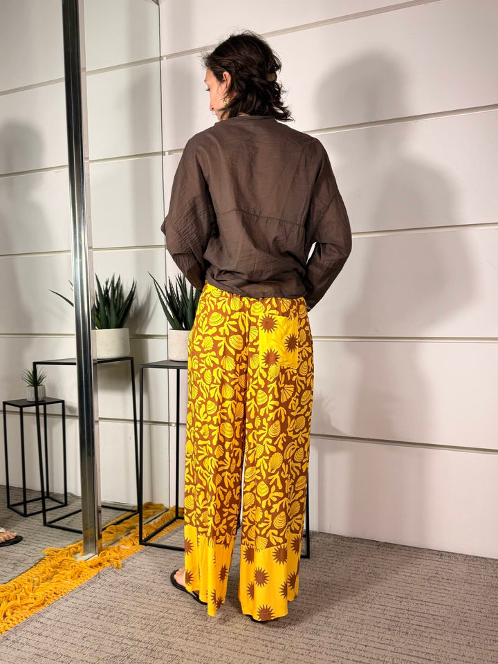 pantalone giallo a fantasia moro a palazzo 26P11990GIALLO SPICY CAFE