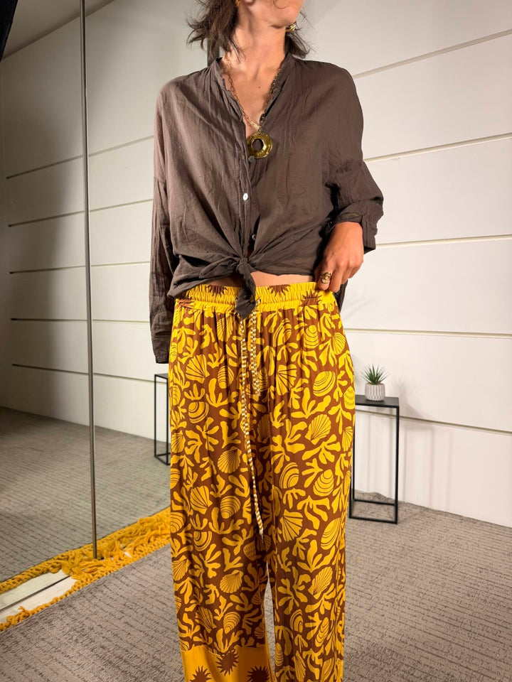 pantalone giallo a fantasia moro a palazzo 26P11990GIALLO SPICY CAFE
