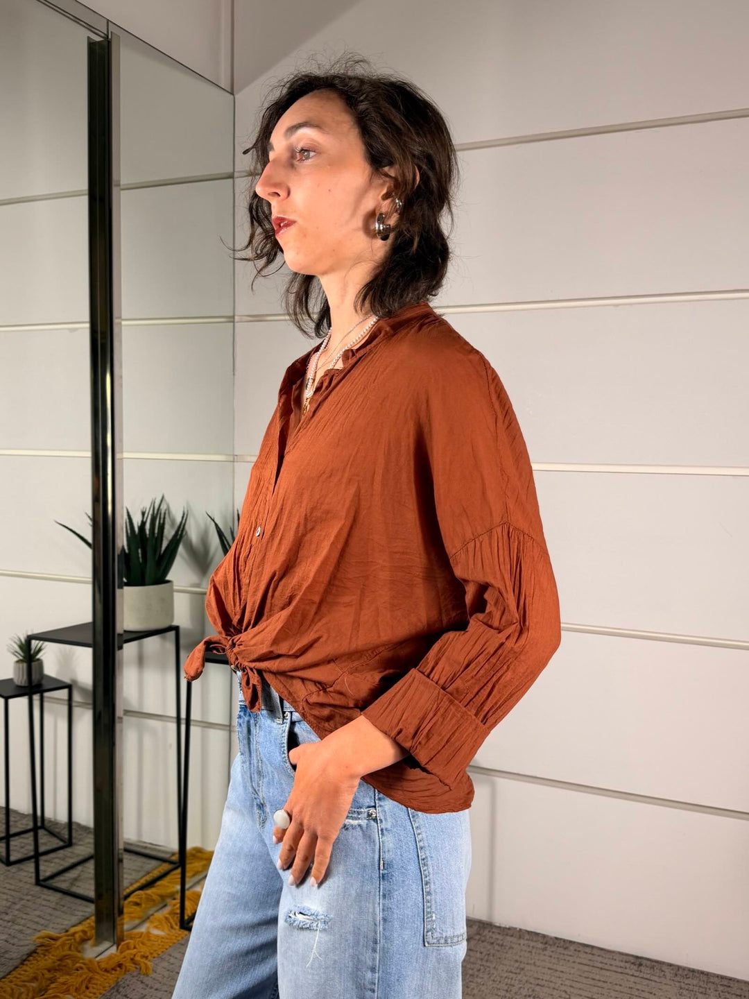 camicia ruggine in mussola 
