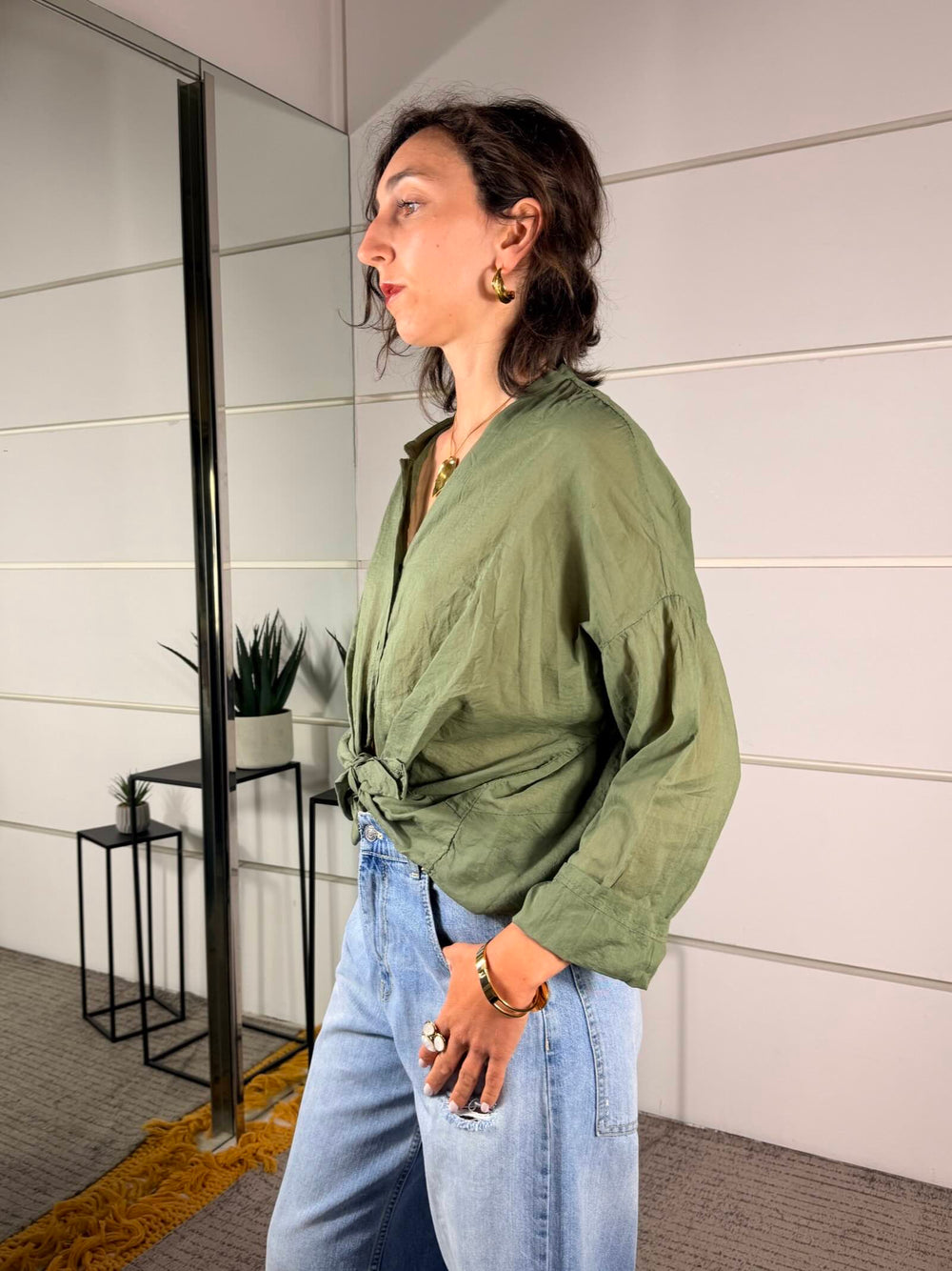 camicia verde in mussola 