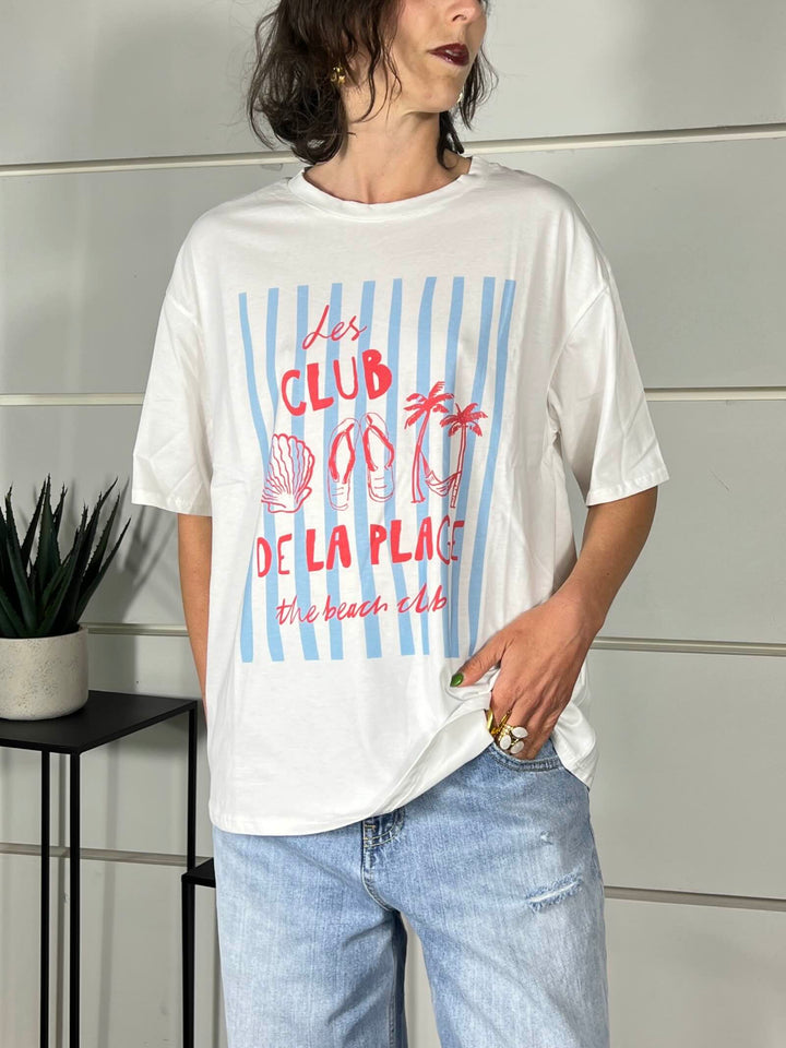 t-shirt bianca con stampa les club e la plage 690002LES CLUB E LA PLAGE SPICY CAFE
