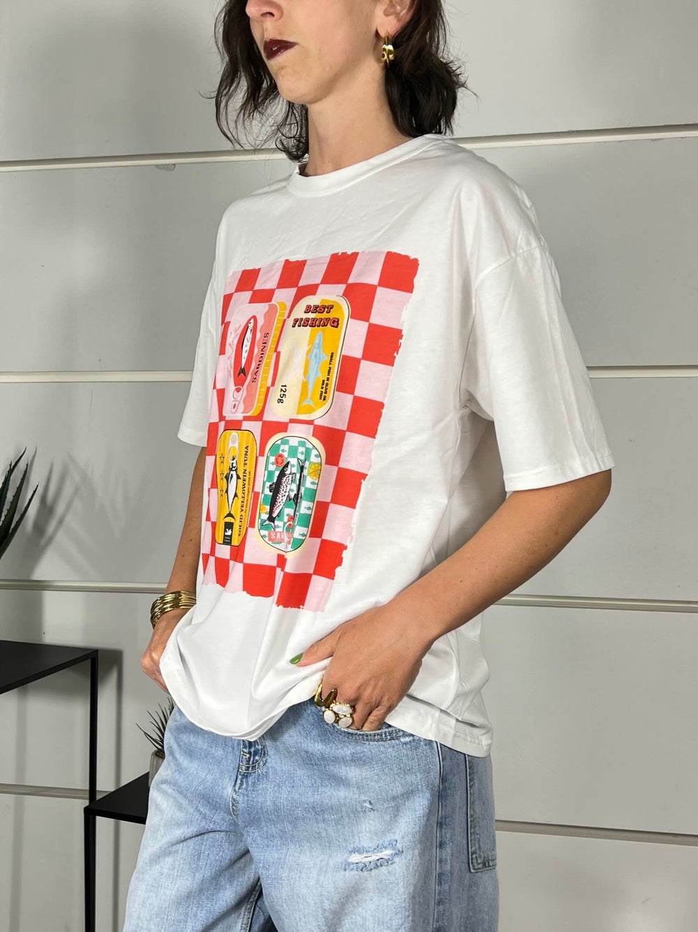 t-shirt con stampa sardines colori rosso e giallo 690002SARDINES SPICY CAFE