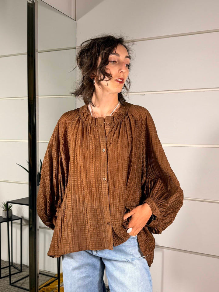 camicia moro over con scollo alla coreana W5948MORO SPICY CAFE