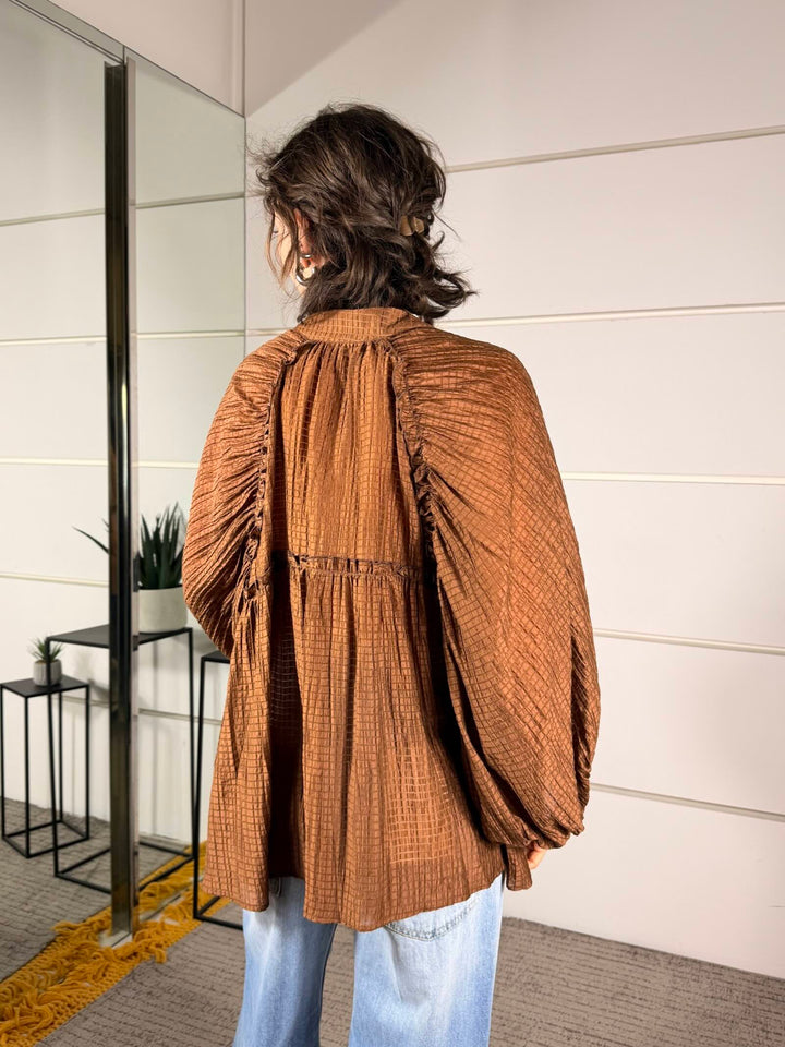 camicia moro over con scollo alla coreana W5948MORO SPICY CAFE