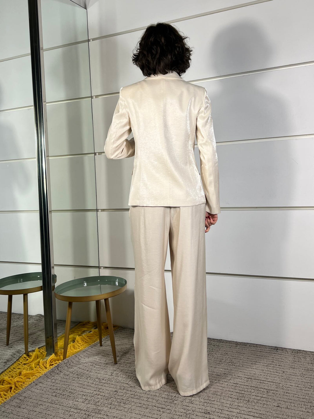 completo laminato giacca e pantalone a palazzo 101551AVORIO SUSY MIX