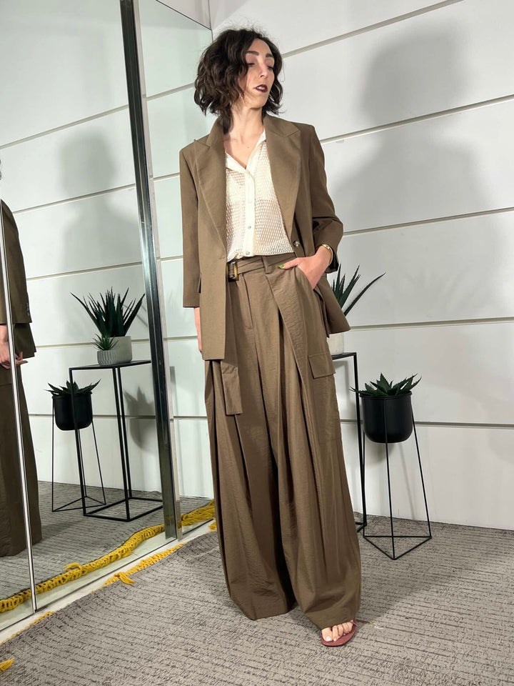 pantalone con pinces tabacco in viscosa e cotone 10497TABACCO SUSY MIX