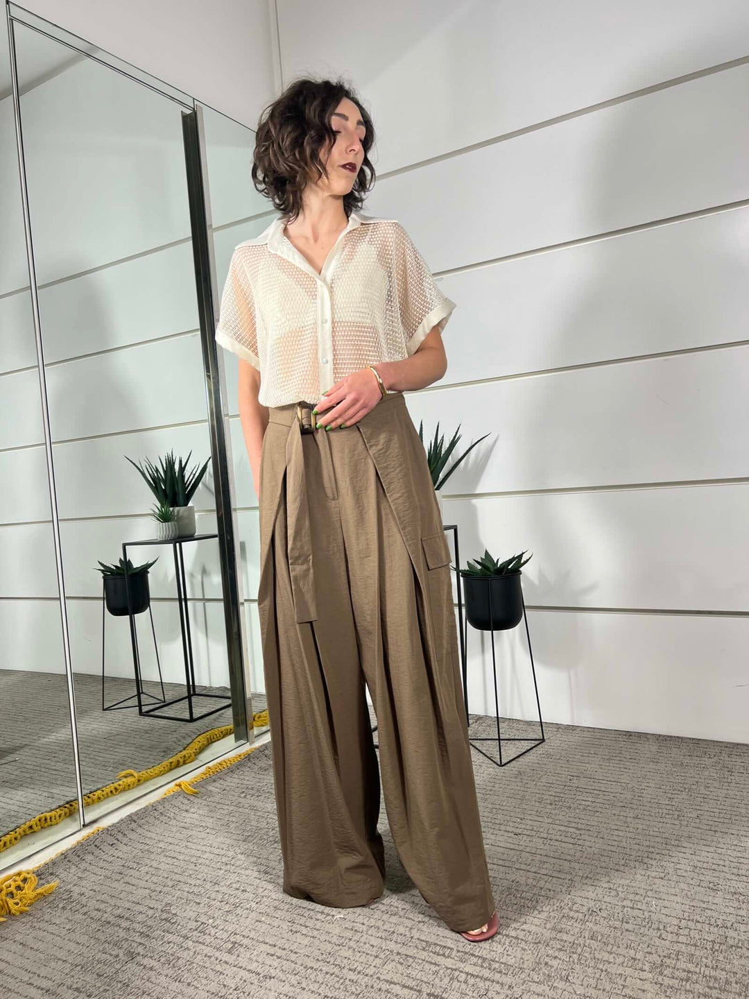 pantalone con pinces tabacco in viscosa e cotone 10497TABACCO SUSY MIX