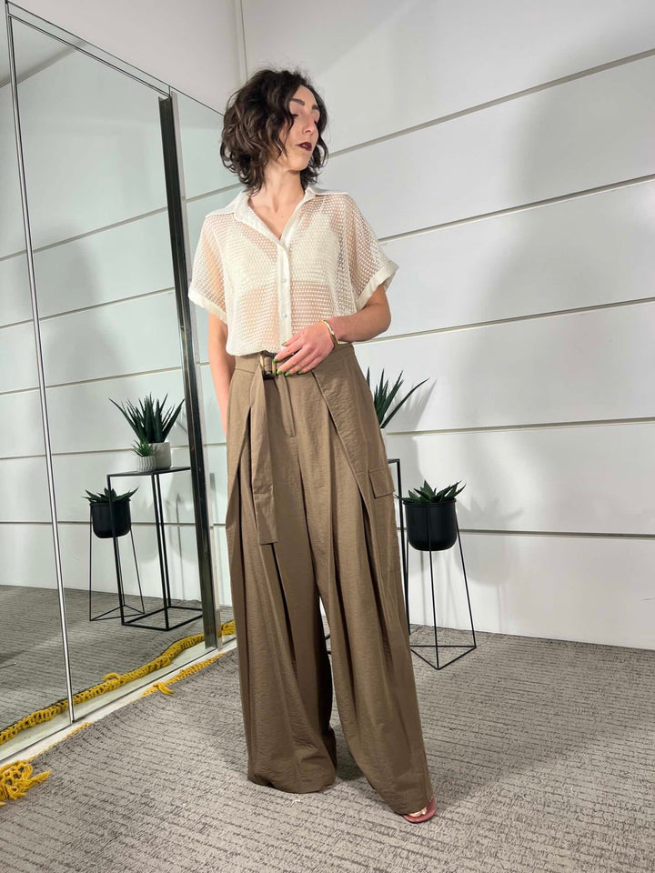 pantalone con pinces tabacco in viscosa e cotone 10497TABACCO SUSY MIX