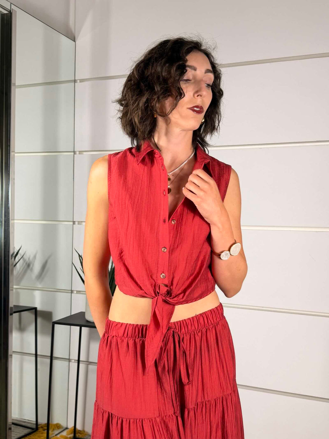 camicia smanicata con nodo rosso india 10803ROSSO INDIA SUSY MIX