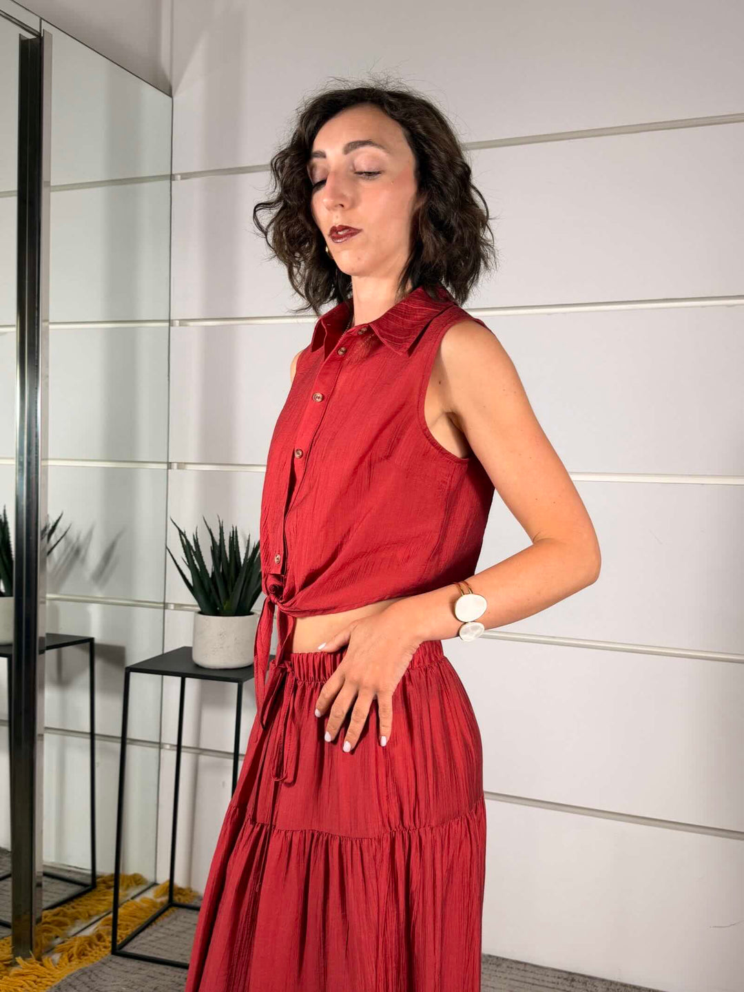 camicia smanicata con nodo rosso india 10803ROSSO INDIA SUSY MIX