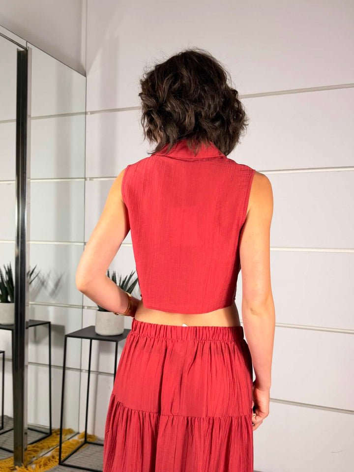 camicia smanicata con nodo rosso india 10803ROSSO INDIA SUSY MIX