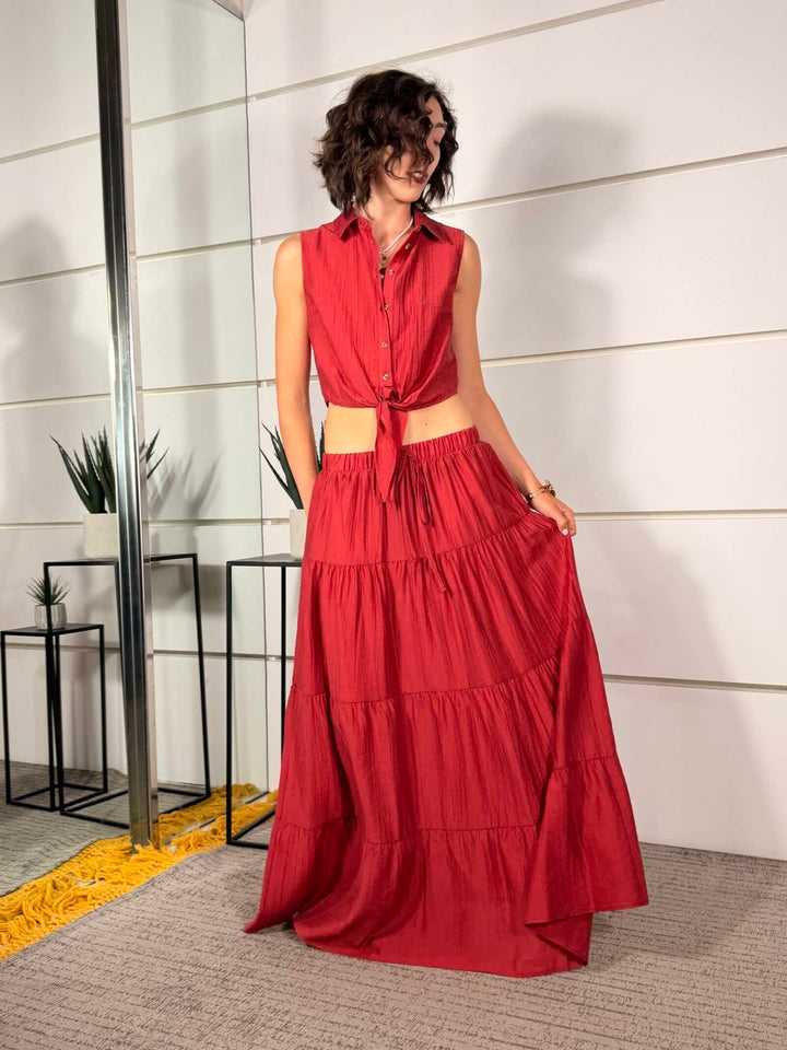 camicia smanicata con nodo rosso india 10803ROSSO INDIA SUSY MIX