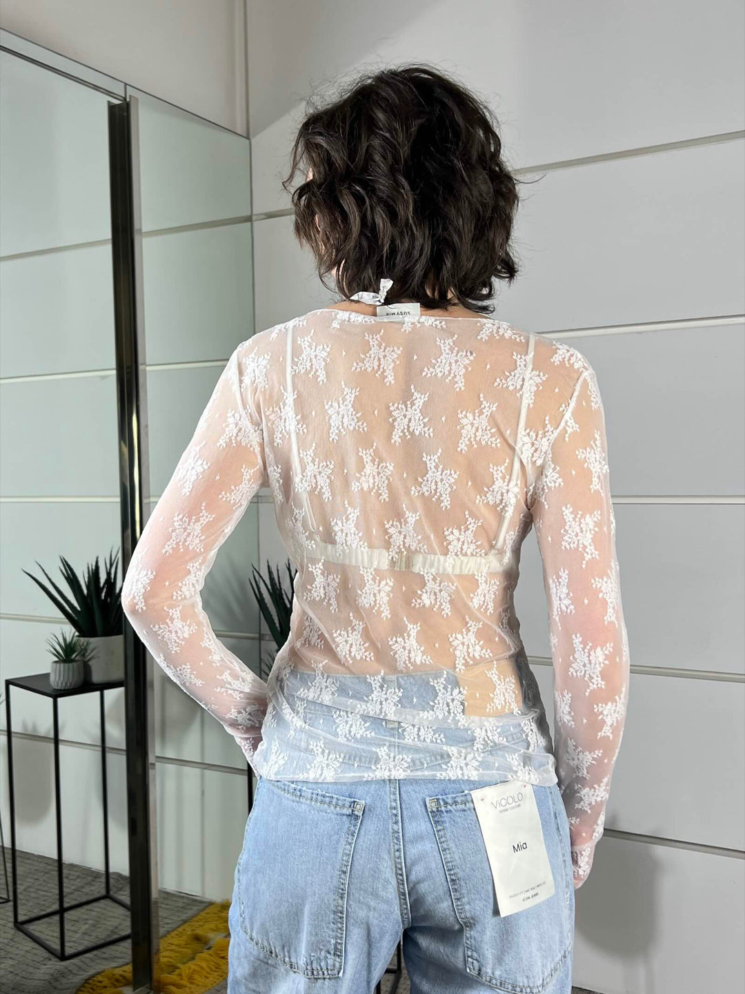 t-shirt in pizzo latte con manicotto 10997LATTE SUSY MIX