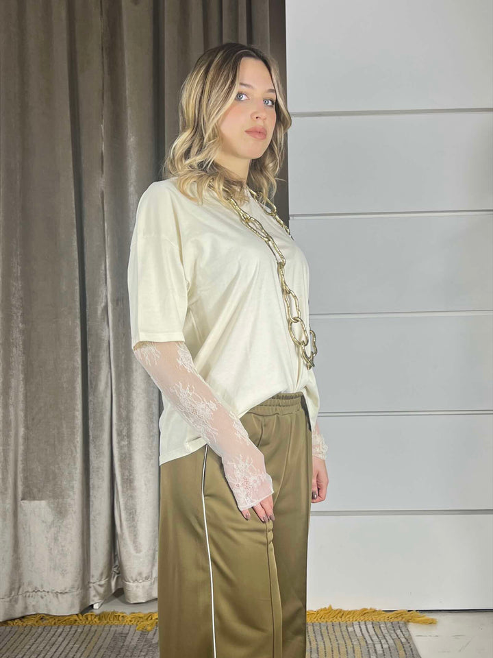 t-shirt  manica corta con manica in pizzo antique 11073ANTIQUE SUSY MIX