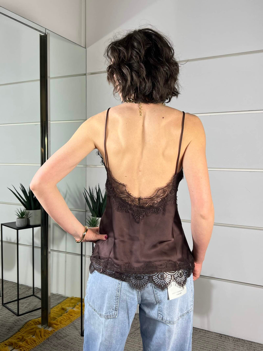 top satin con pizzo in viscosa moro 12013MORO SUSY MIX