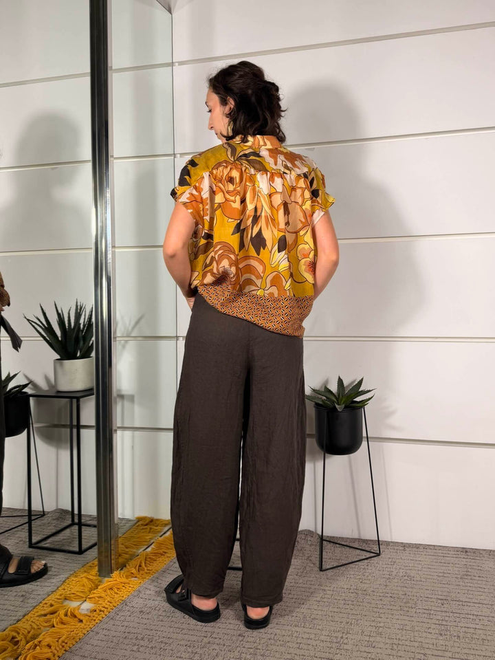 pantalone barrel in lino moro 12402MORO SUSY MIX