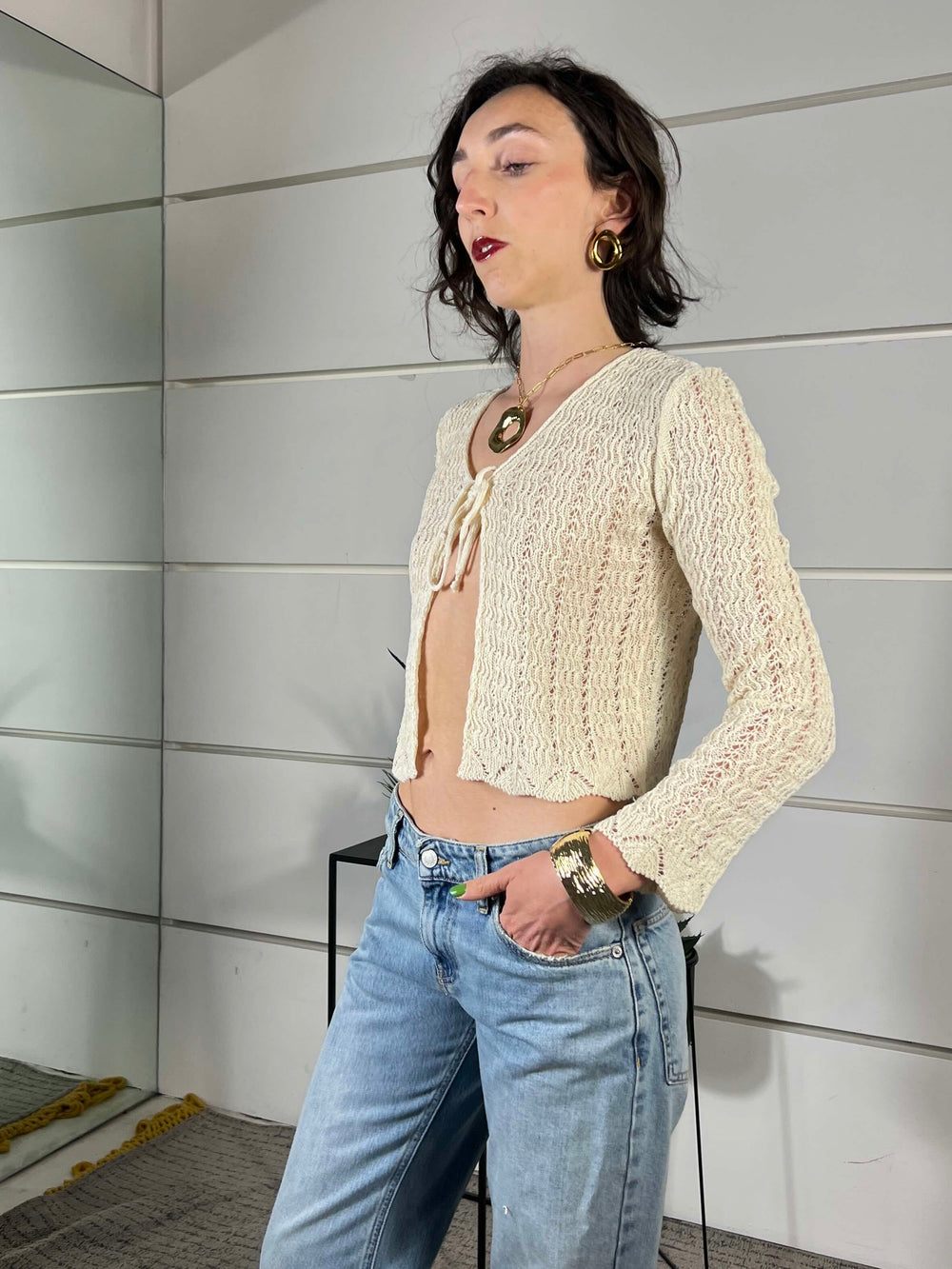 cardigan traforato vrema crochet 26172CREMA SUSY MIX