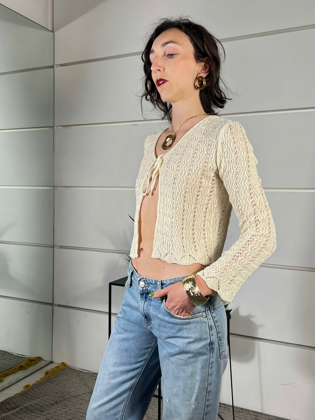 cardigan traforato vrema crochet 26172CREMA SUSY MIX