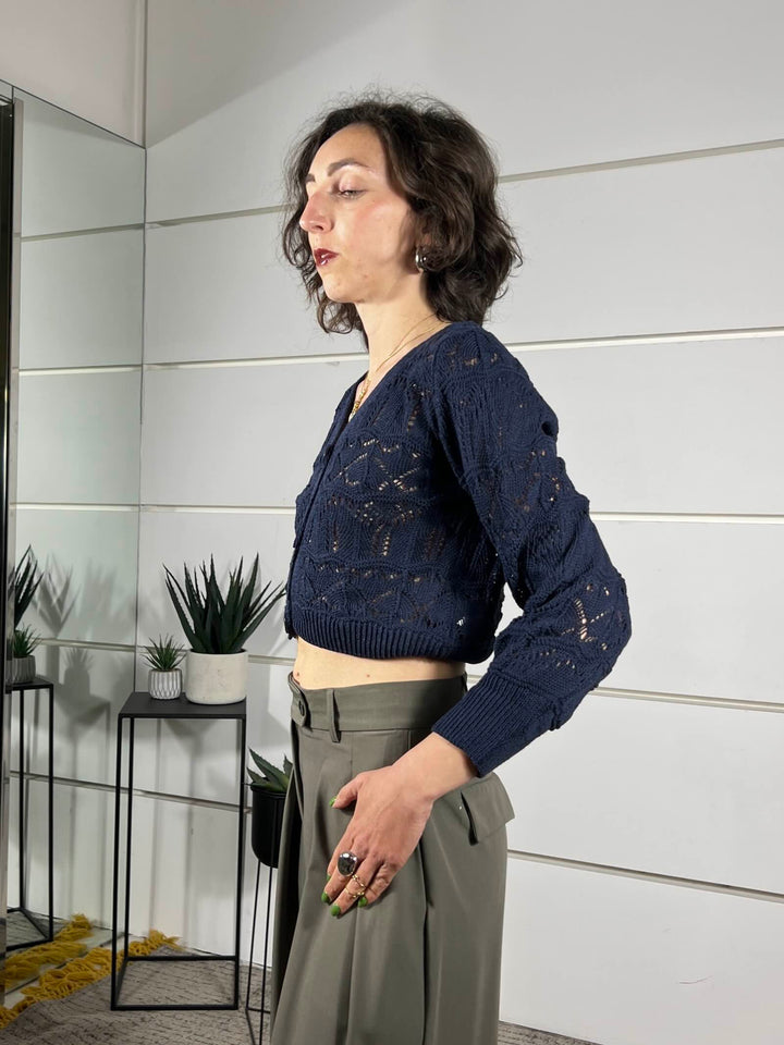 cardigan crop scollo a v blu 26217BLU SUSY MIX