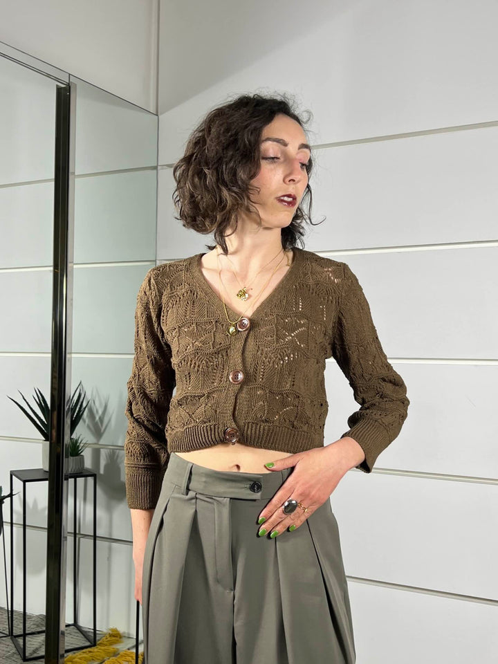 cardigan crop scollo a v cacao 26217CACAO SUSY MIX