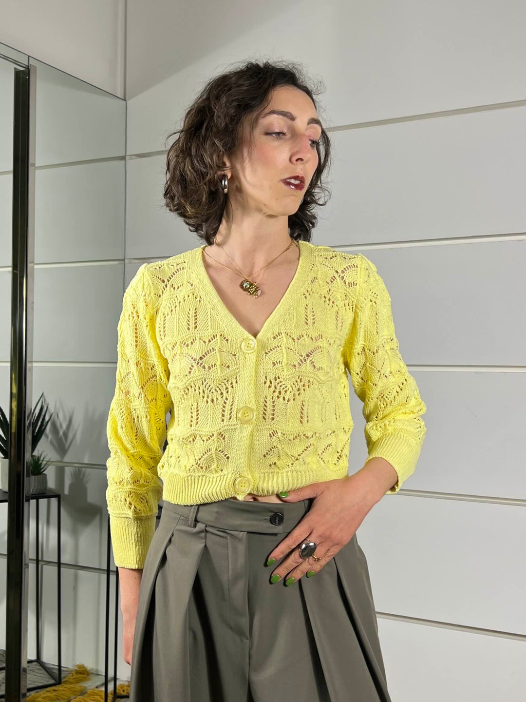 cardigan crop scollo a v giallo 26217GIALLO SUSY MIX