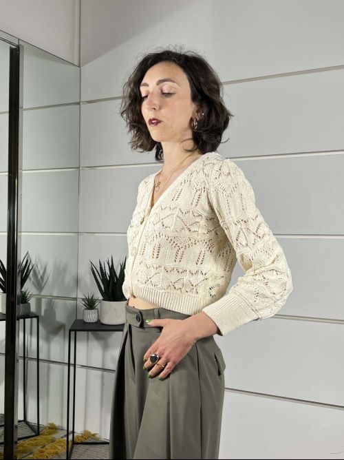 cardigan crop scollo a  latte 26217LATTE SUSY MIX