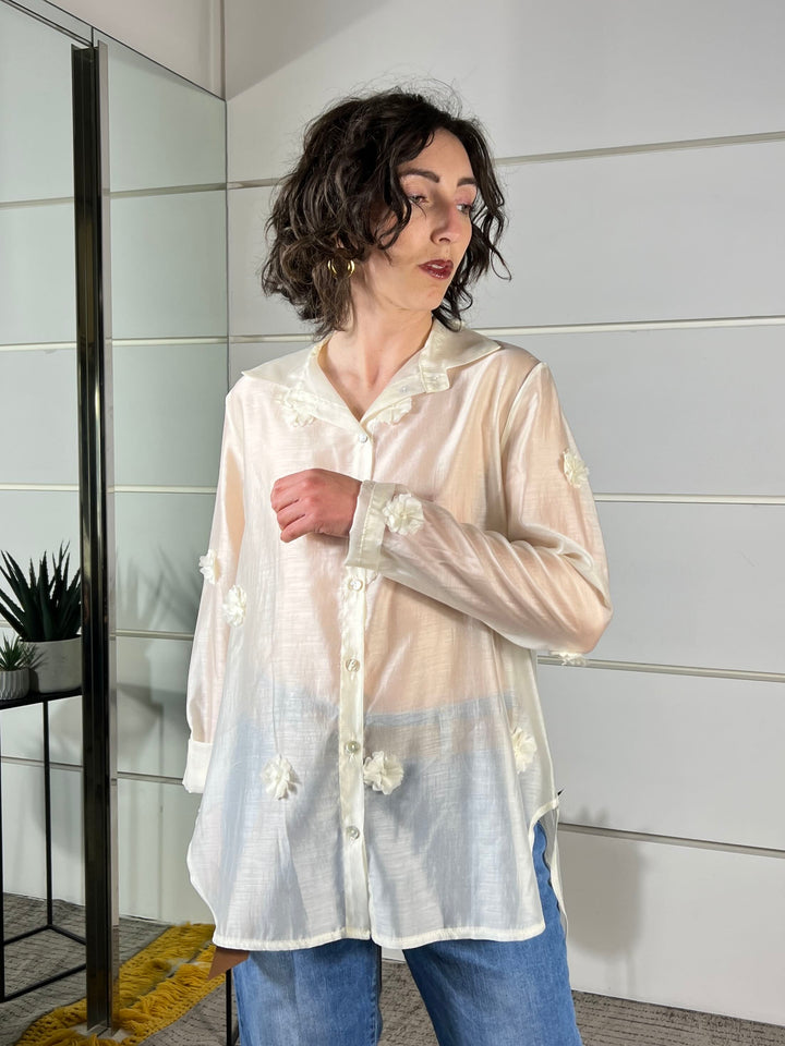 camicia fiori ricamatil atte 26522LATTE SUSY MIX