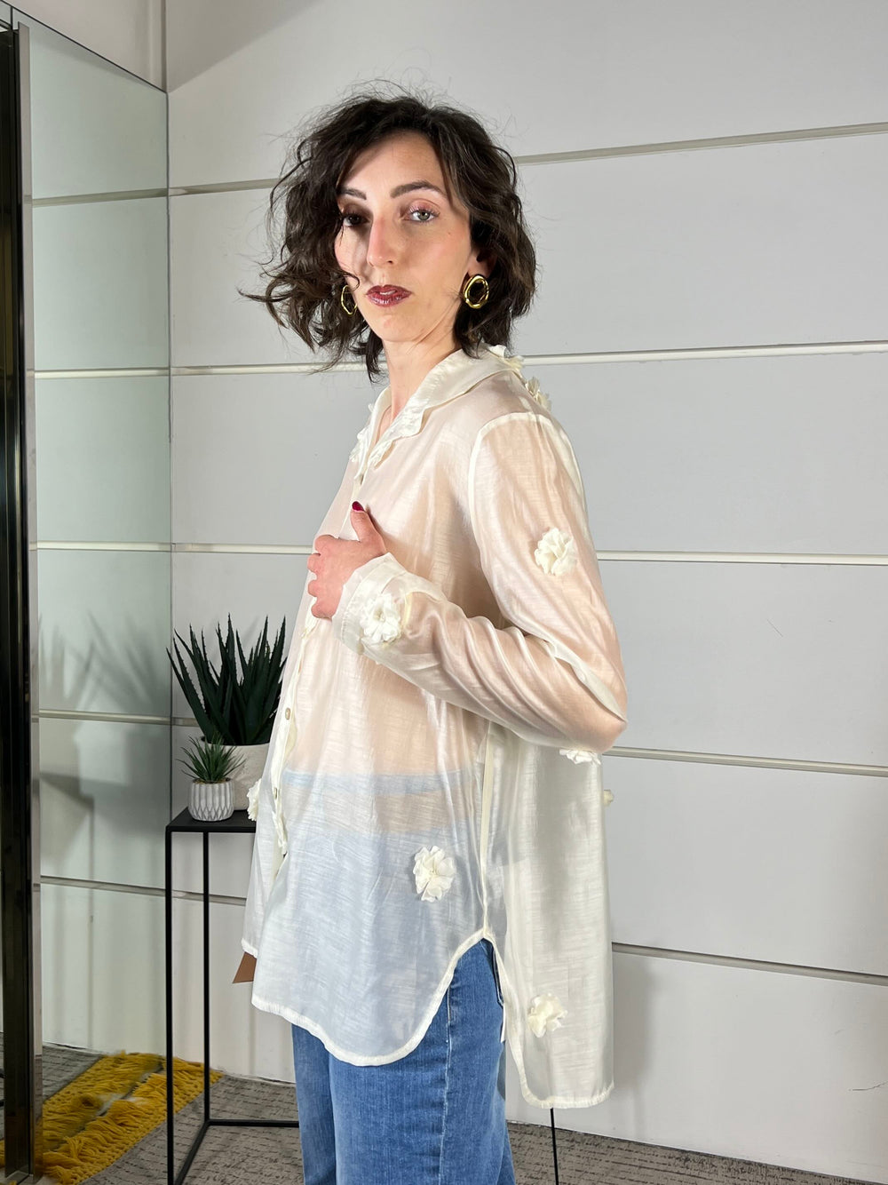 camicia fiori ricamatil atte 26522LATTE SUSY MIX
