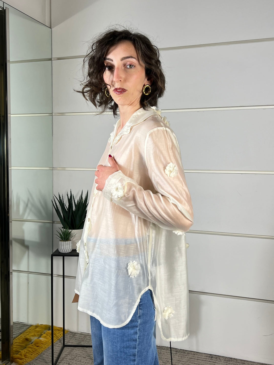 camicia fiori ricamatil atte 26522LATTE SUSY MIX