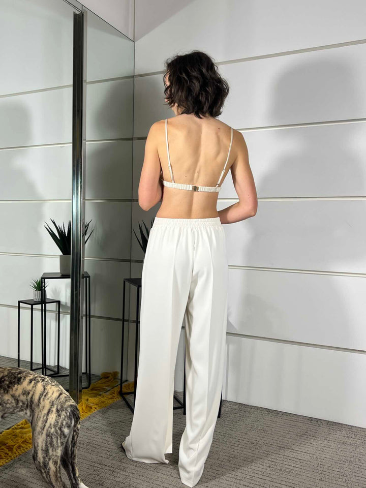 completo gilet con cinta e pantalone a palazzo con elastico nel retro 96%pl 4%ea 30401BURRO SUSY MIX