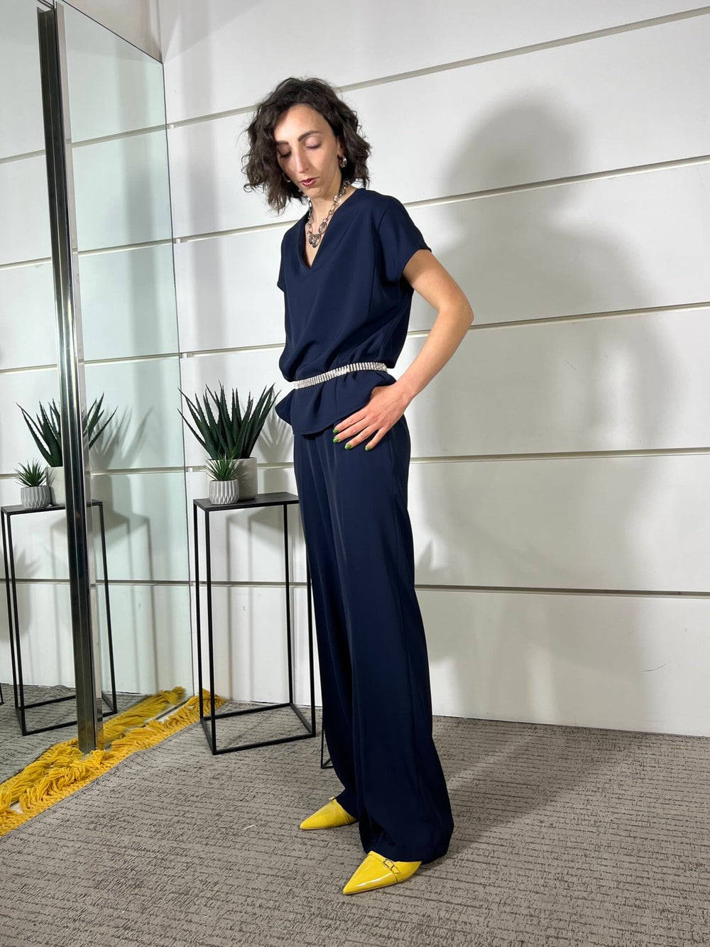 completo blu blusa scollo a v e pantalone 30621BLU SUSY MIX