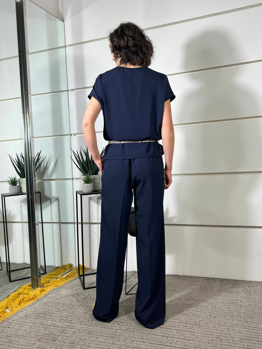 completo blu blusa scollo a v e pantalone 30621BLU SUSY MIX