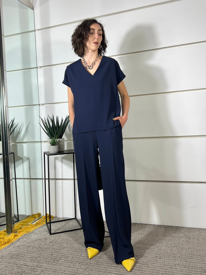 completo blu blusa scollo a v e pantalone 30621BLU SUSY MIX
