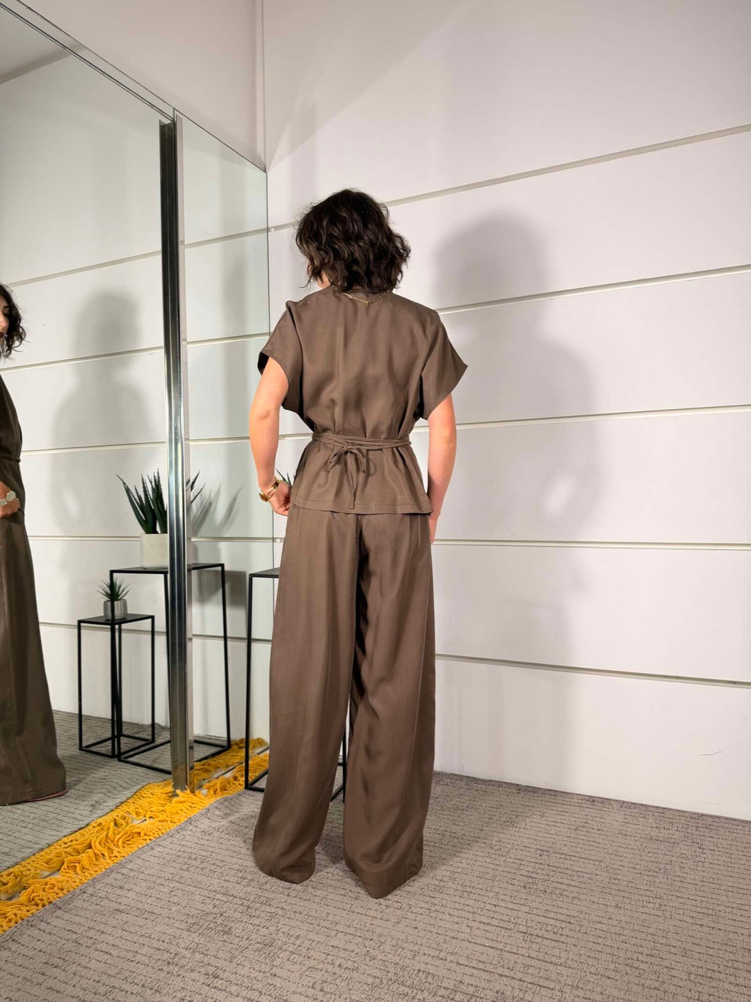 completo moka giacca kimono e pantalone a palazzo 3073MOKA SUSY MIX