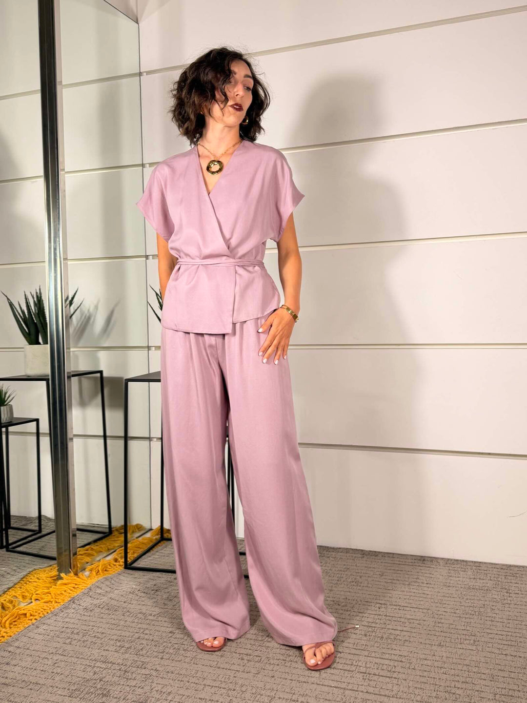 completo ROSA GIACCA KIMONO E PANTALONE A PALAZZO 3073ROSA SUSY MIX