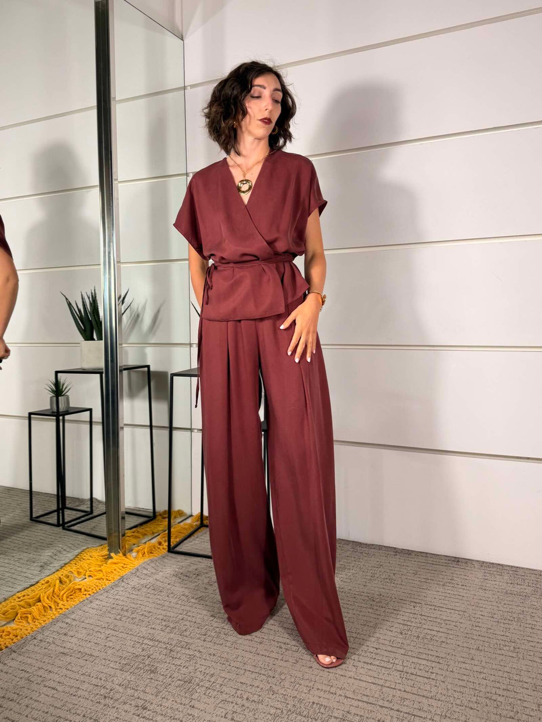 completo giacca kimono  e pantalone a palazzo vino 3073VINO SUSY MIX