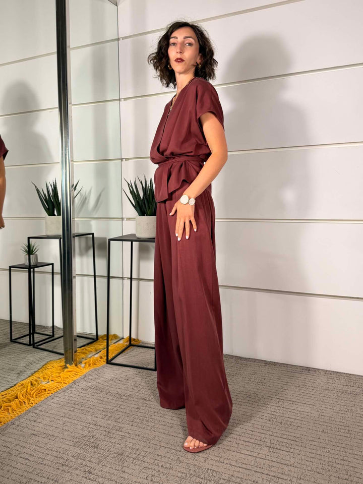 completo giacca kimono  e pantalone a palazzo vino 3073VINO SUSY MIX