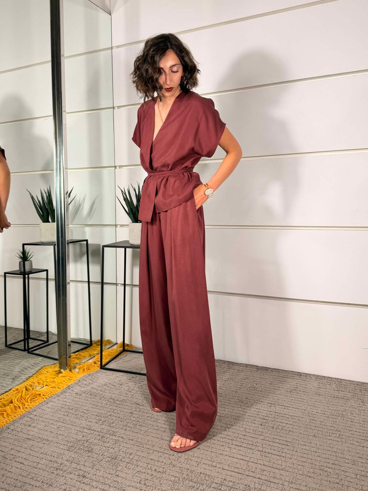 completo giacca kimono  e pantalone a palazzo vino 3073VINO SUSY MIX