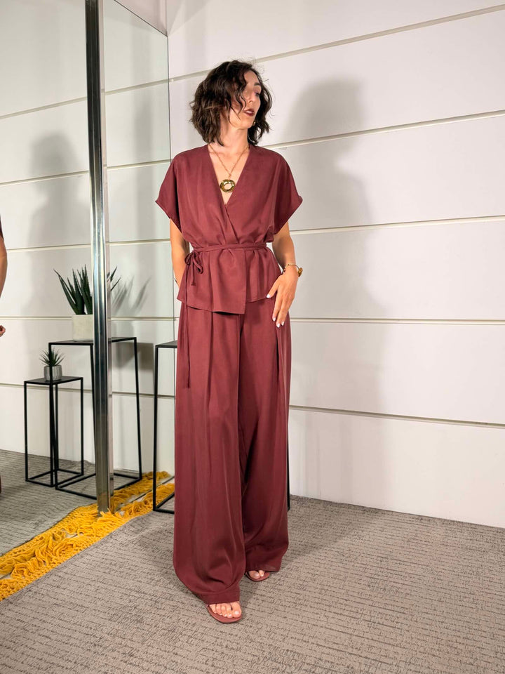 completo giacca kimono  e pantalone a palazzo vino 3073VINO SUSY MIX
