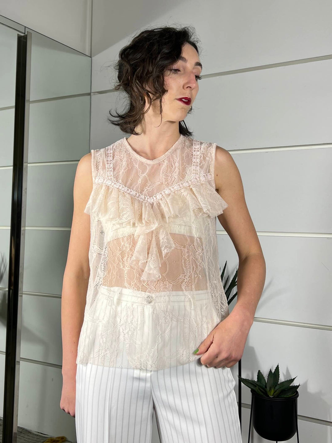 canotta con pizzo e con passamaneria rosa 56167ROSA SUSY MIX