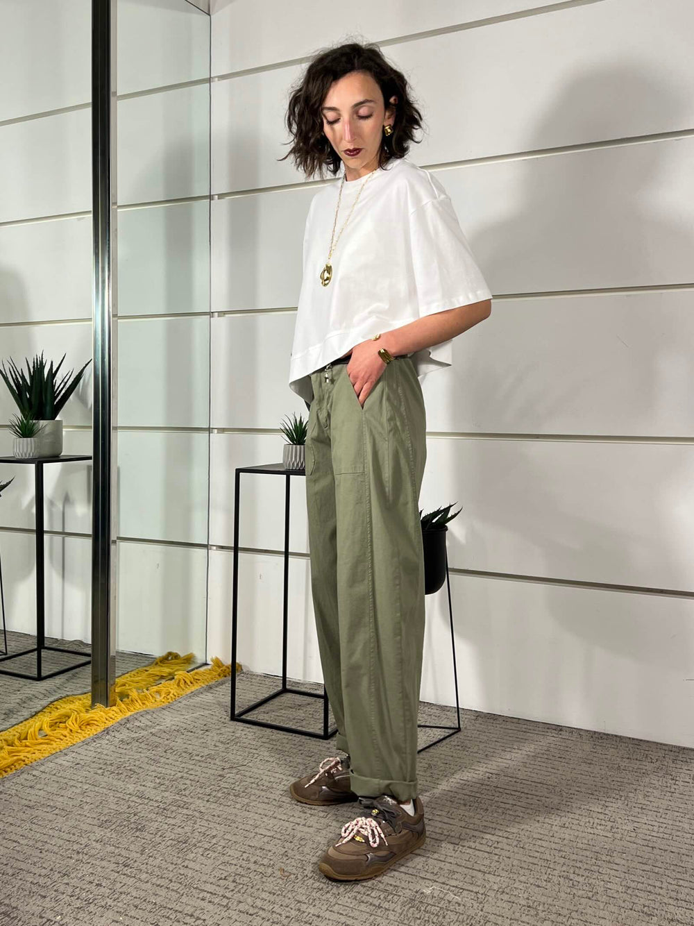 pantalone a ovetto con elastico nel retr verde militare 58300GLVERDE MILITARE SUSY MIX