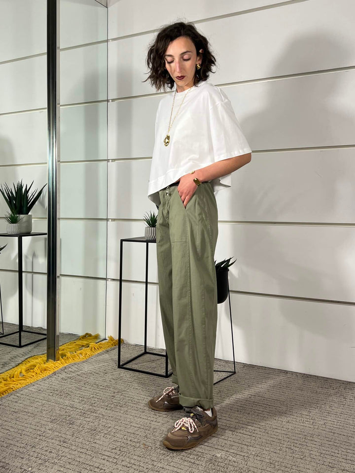 pantalone a ovetto con elastico nel retr verde militare 58300GLVERDE MILITARE SUSY MIX