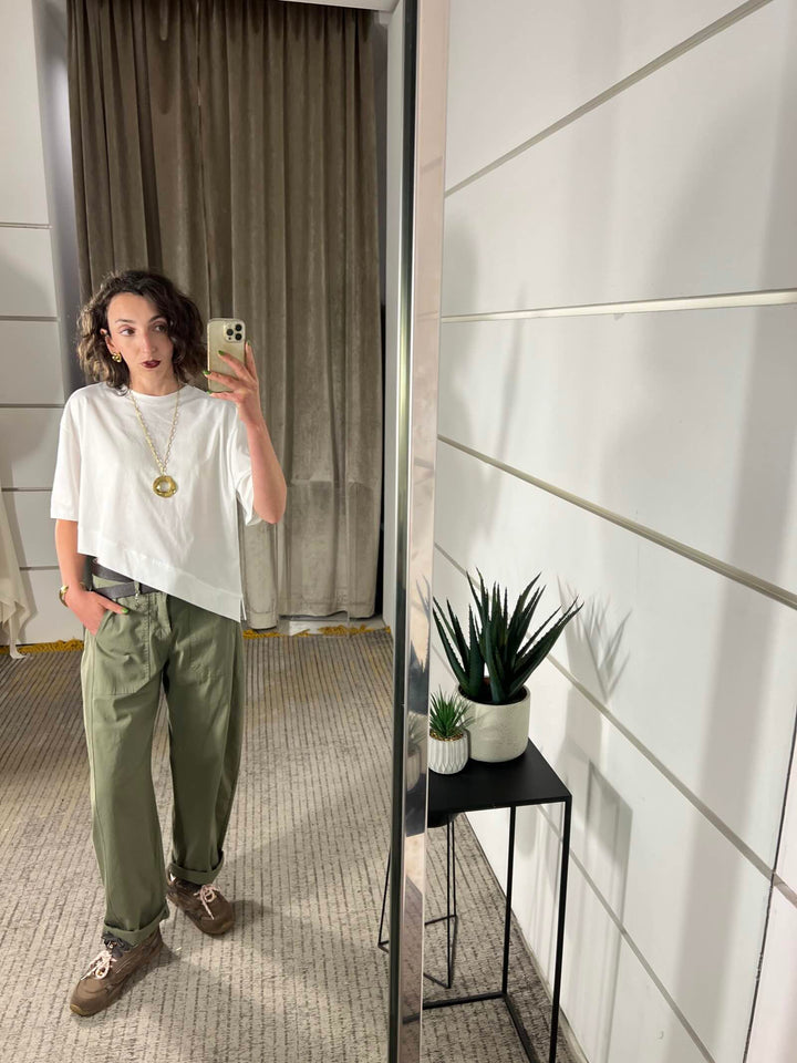 pantalone a ovetto con elastico nel retr verde militare 58300GLVERDE MILITARE SUSY MIX