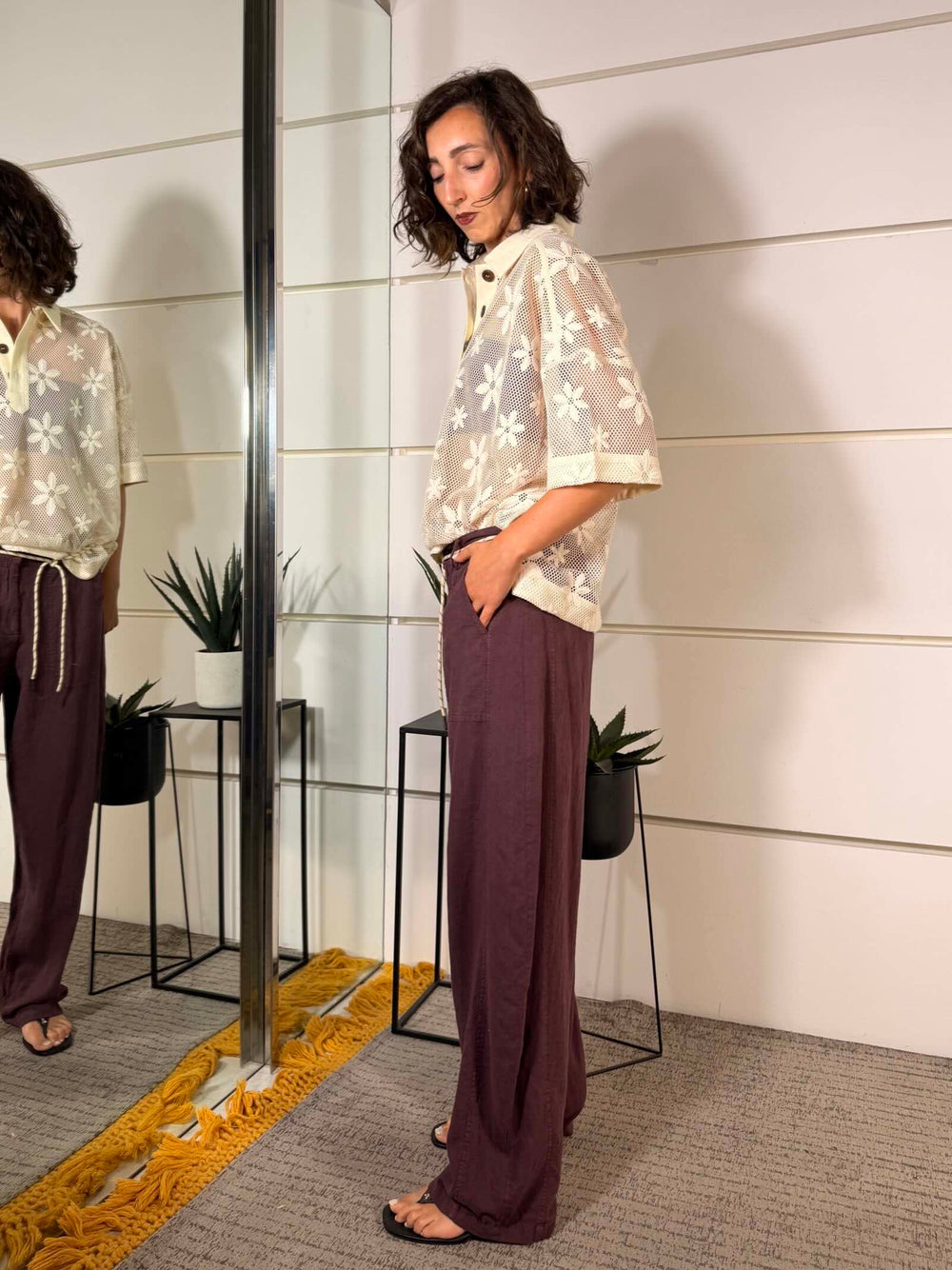 pantalone a ovetto in lino e viscosa fico 60354PFICO SUSY MIX