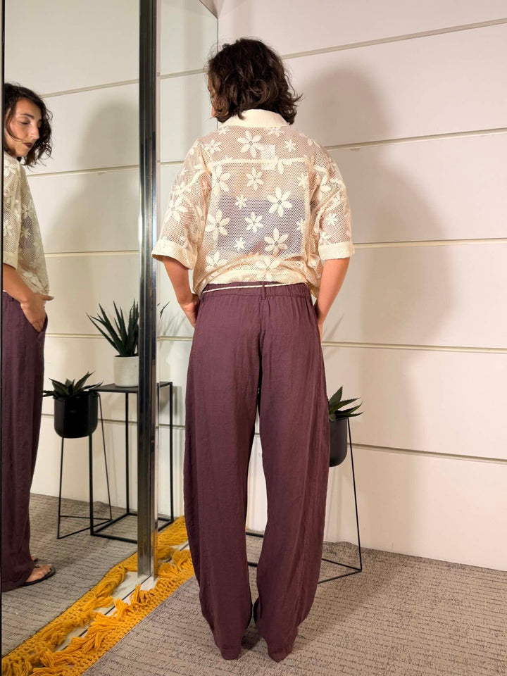 pantalone a ovetto in lino e viscosa fico 60354PFICO SUSY MIX