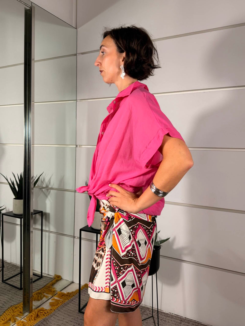 camicia fucsia in cotone manica corta 
