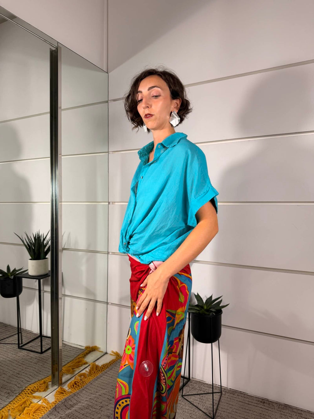 camicia turchese in cotne manica corta 